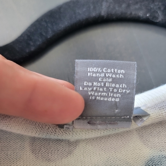 Ann Taylor Blue Gray White Circle Polka Dot Cardigan Sweater Petite Medium - Picture 10 of 13